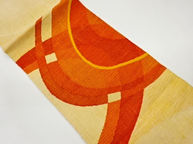 手織り紬曲線模様織出し名古屋帯